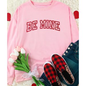 Pink BE MINE Puff Graphic Pullover Sweatshirt