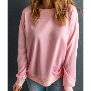 Pink Solid Classic Crewneck Pullover Sweatshirt