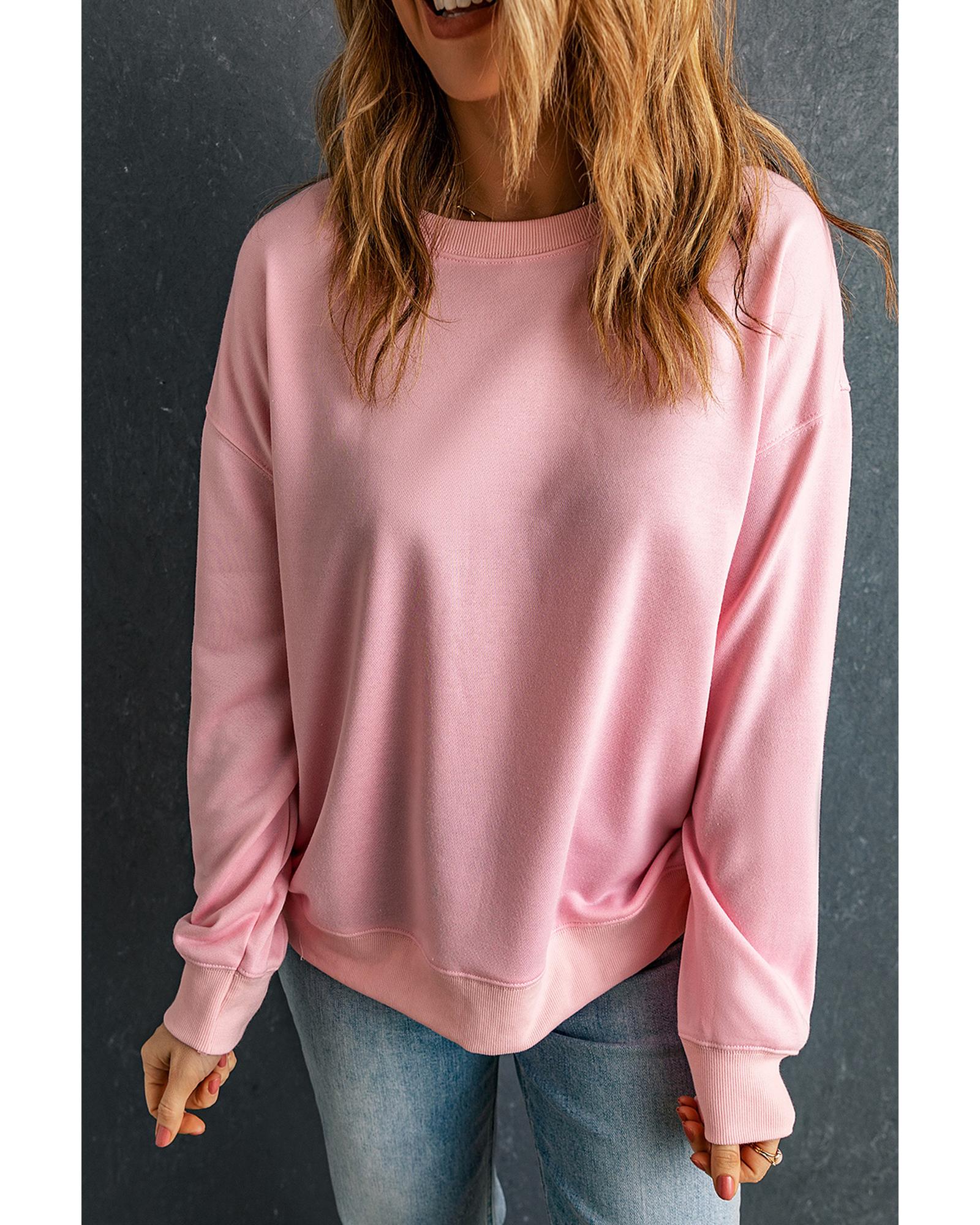 Pink Solid Classic Crewneck Pullover Sweatshirt