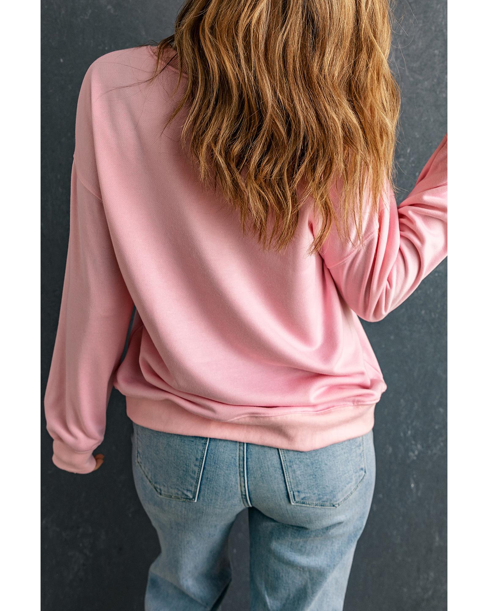 Pink Solid Classic Crewneck Pullover Sweatshirt - Image 2