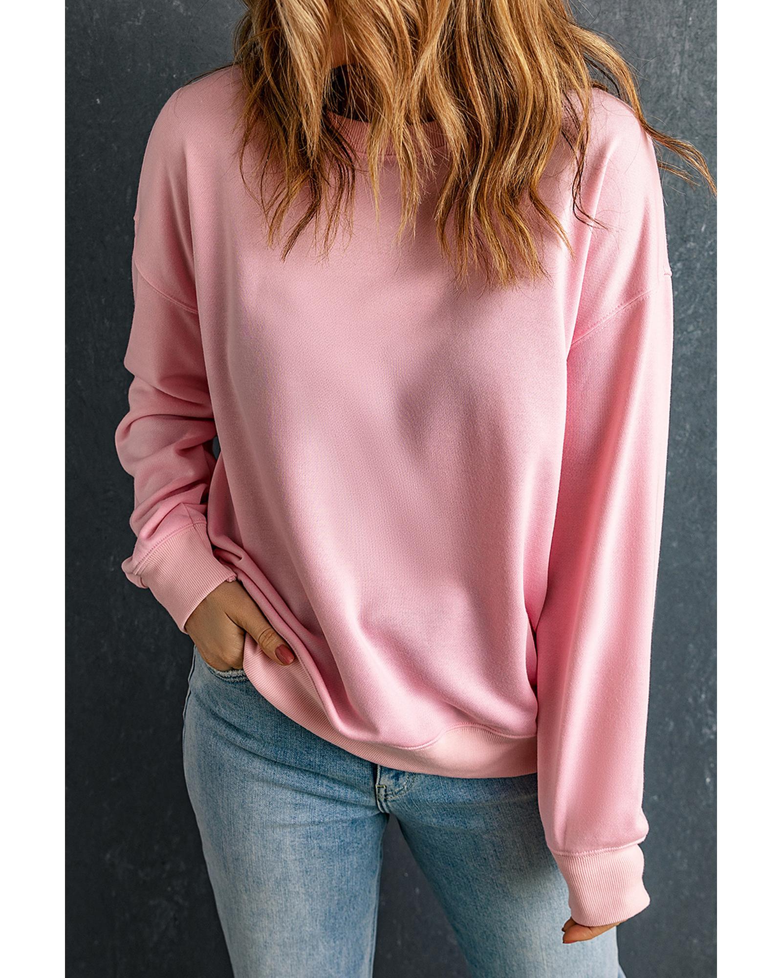 Pink Solid Classic Crewneck Pullover Sweatshirt - Image 3