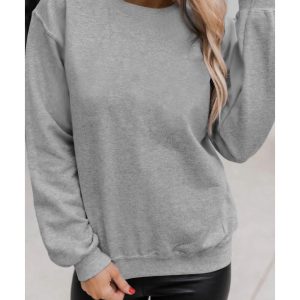 Gray Solid Classic Crewneck Pullover Sweatshirt