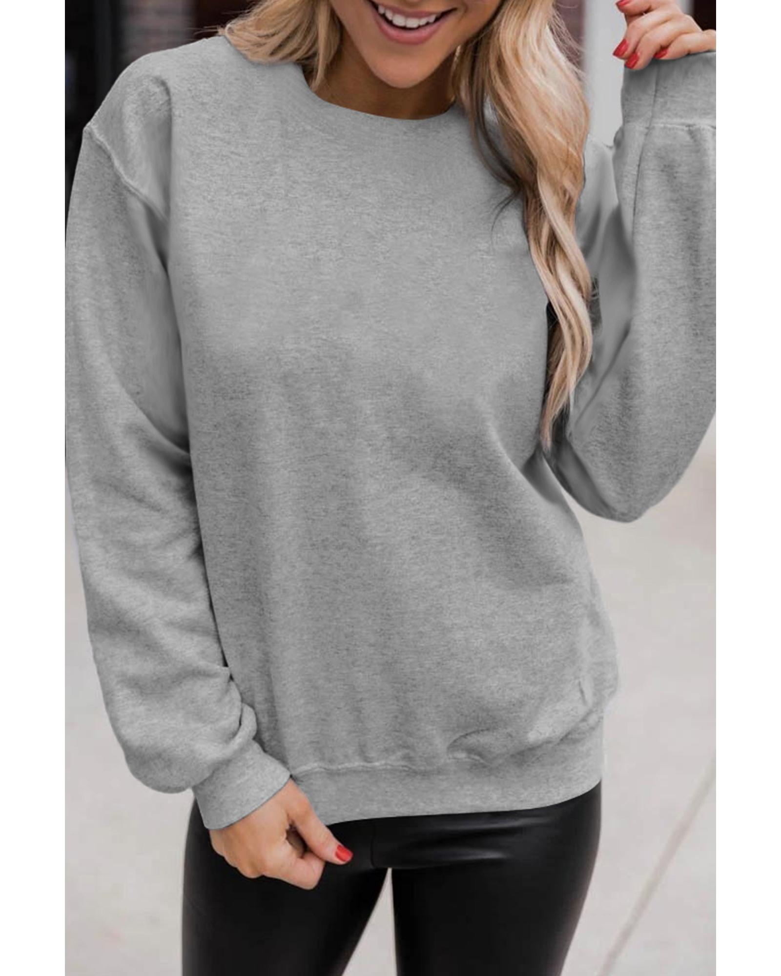 Gray Solid Classic Crewneck Pullover Sweatshirt