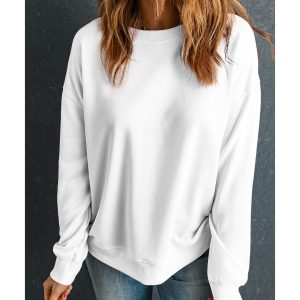 Beige Solid Classic Crewneck Pullover Sweatshirt