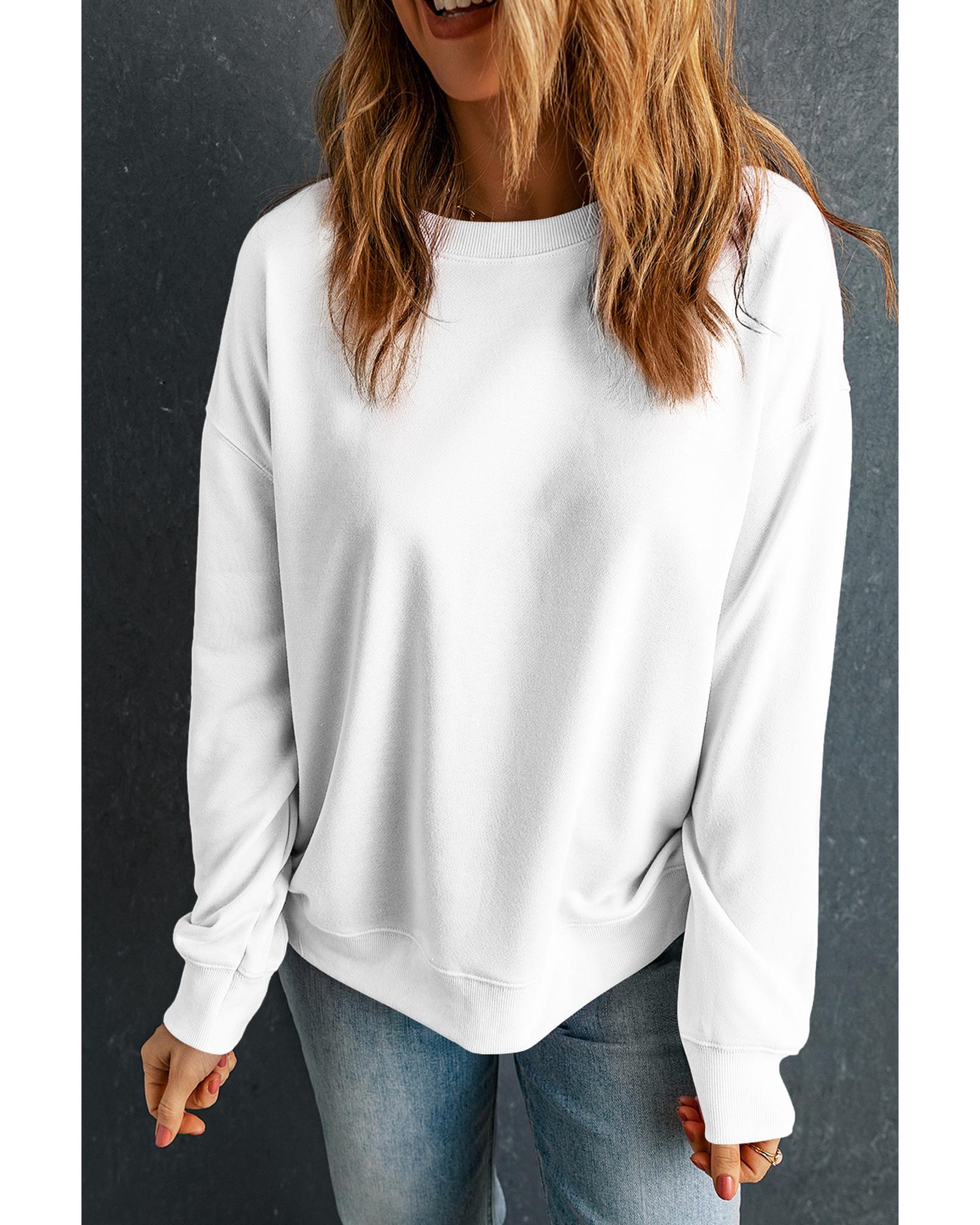 Beige Solid Classic Crewneck Pullover Sweatshirt