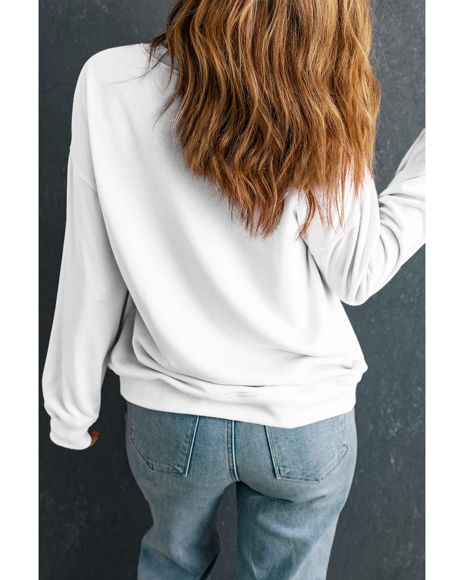 Beige Solid Classic Crewneck Pullover Sweatshirt - Image 3