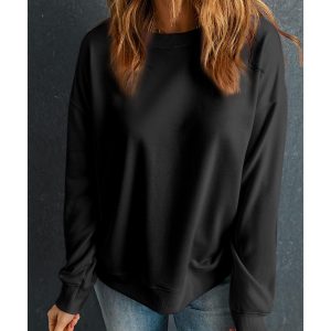Black Solid Classic Crewneck Pullover Sweatshirt