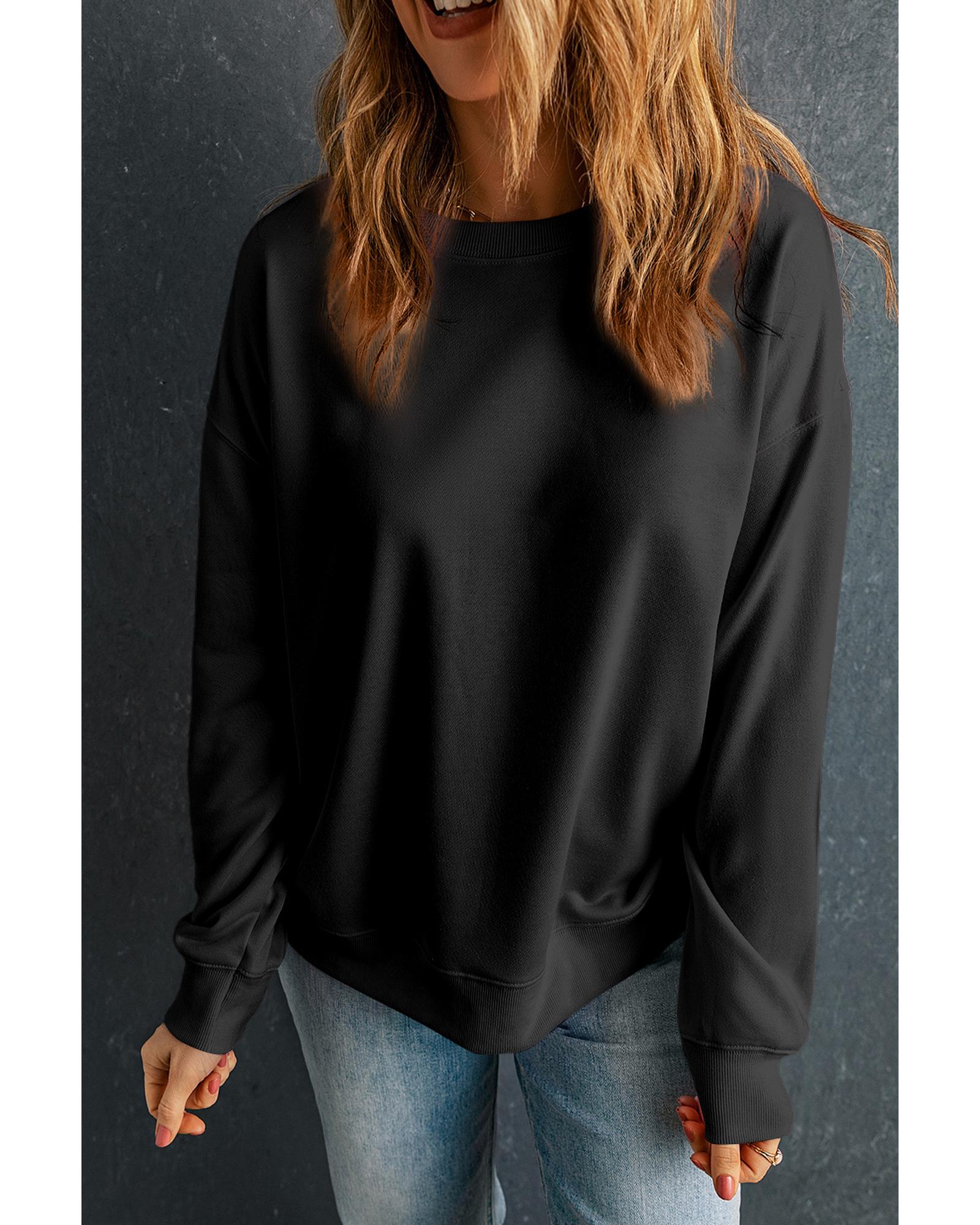 Black Solid Classic Crewneck Pullover Sweatshirt
