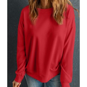 Red Solid Classic Crewneck Pullover Sweatshirt