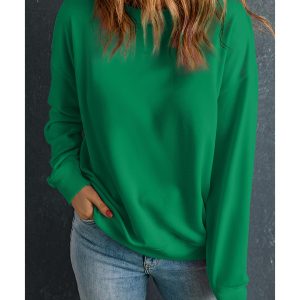 Dark Green Solid Classic Crewneck Pullover Sweatshirt