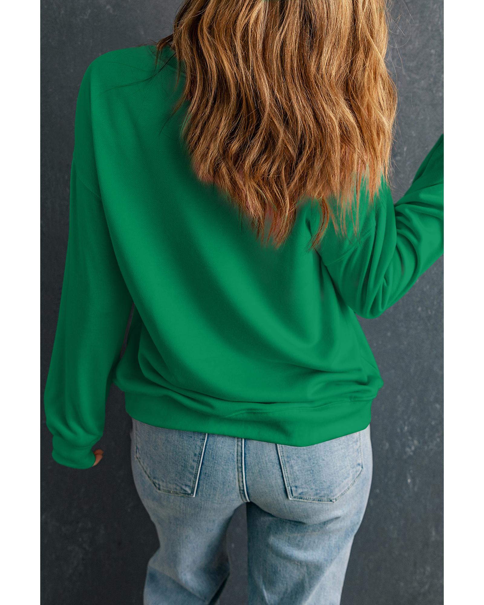 Dark Green Solid Classic Crewneck Pullover Sweatshirt - Image 2