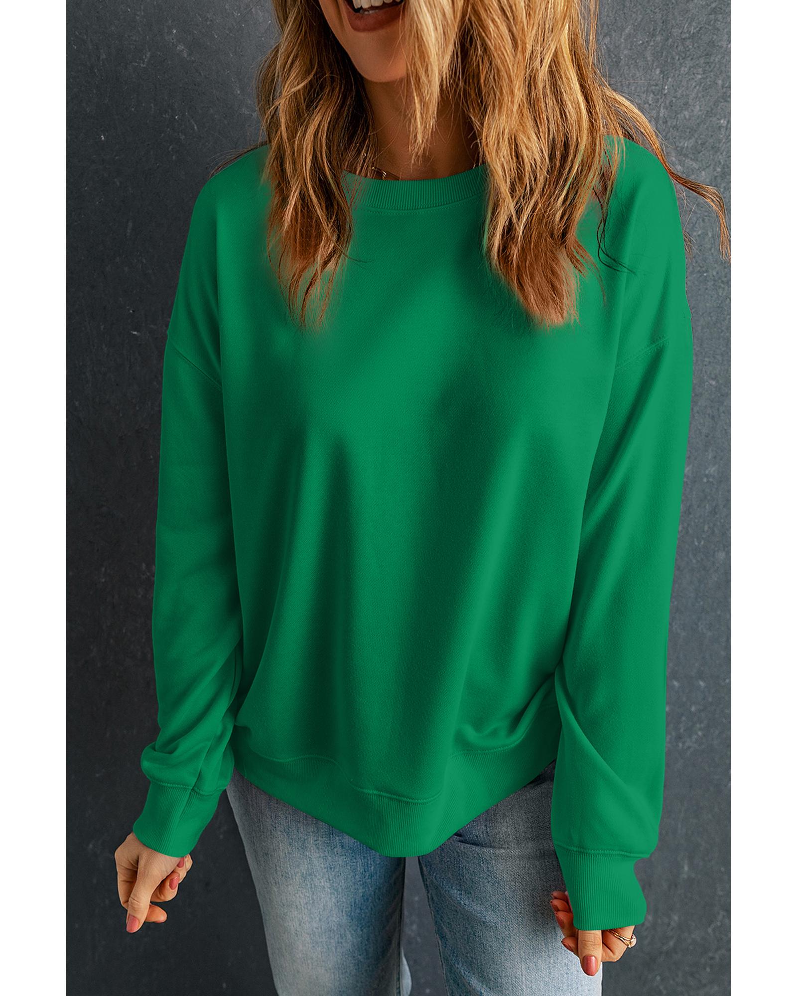 Dark Green Solid Classic Crewneck Pullover Sweatshirt - Image 3