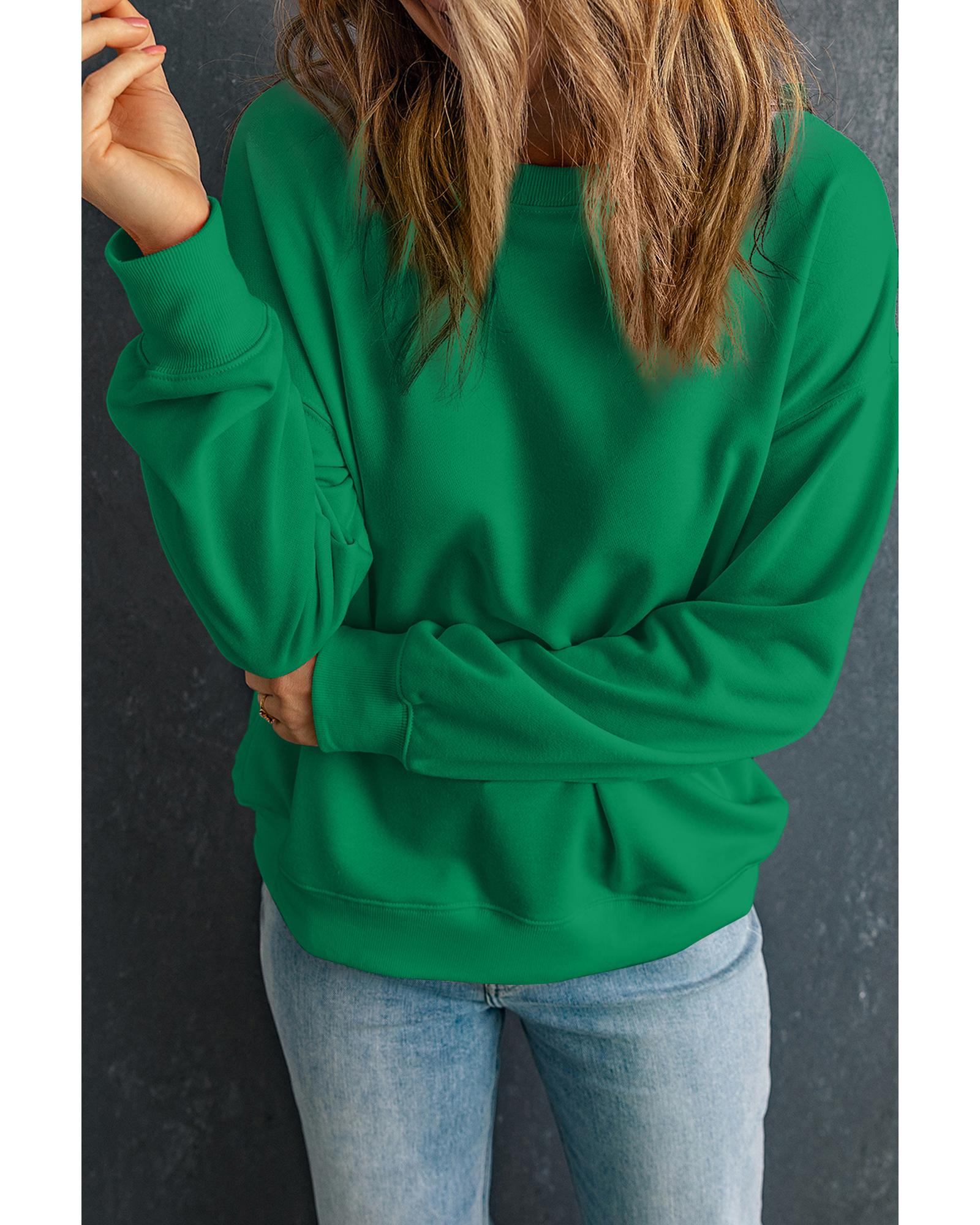 Dark Green Solid Classic Crewneck Pullover Sweatshirt - Image 4