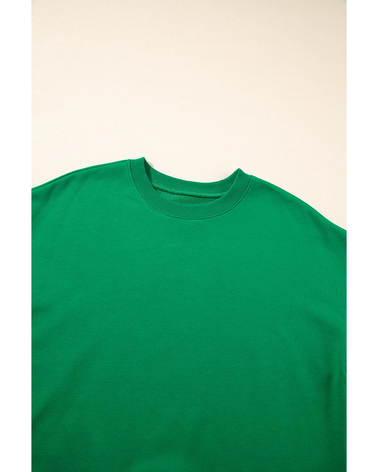 Dark Green Solid Classic Crewneck Pullover Sweatshirt - Image 5