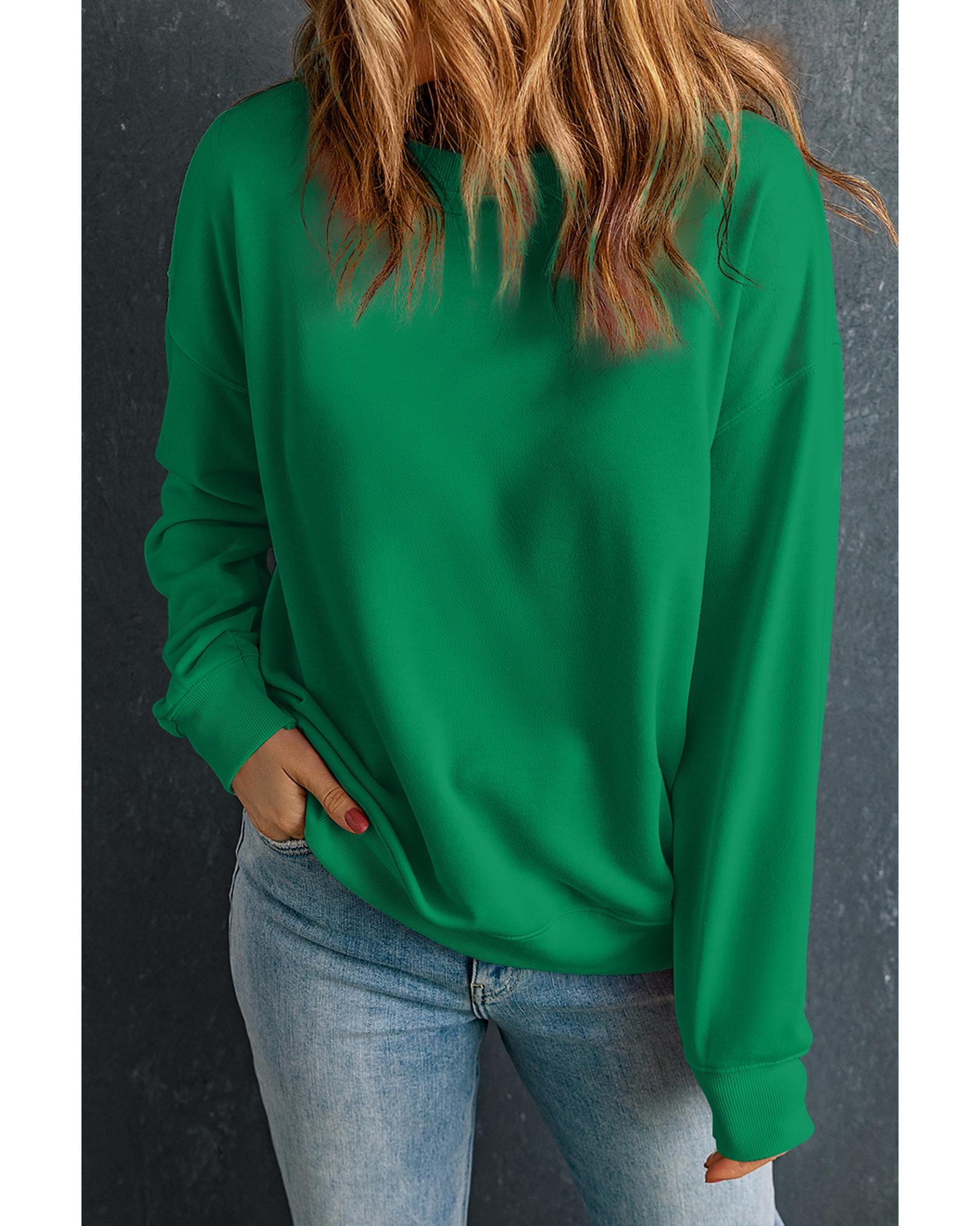 Dark Green Solid Classic Crewneck Pullover Sweatshirt - Image 7