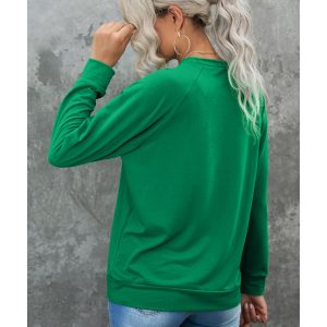 Green Solid Round Neck Raglan Sleeve Sweatshirt