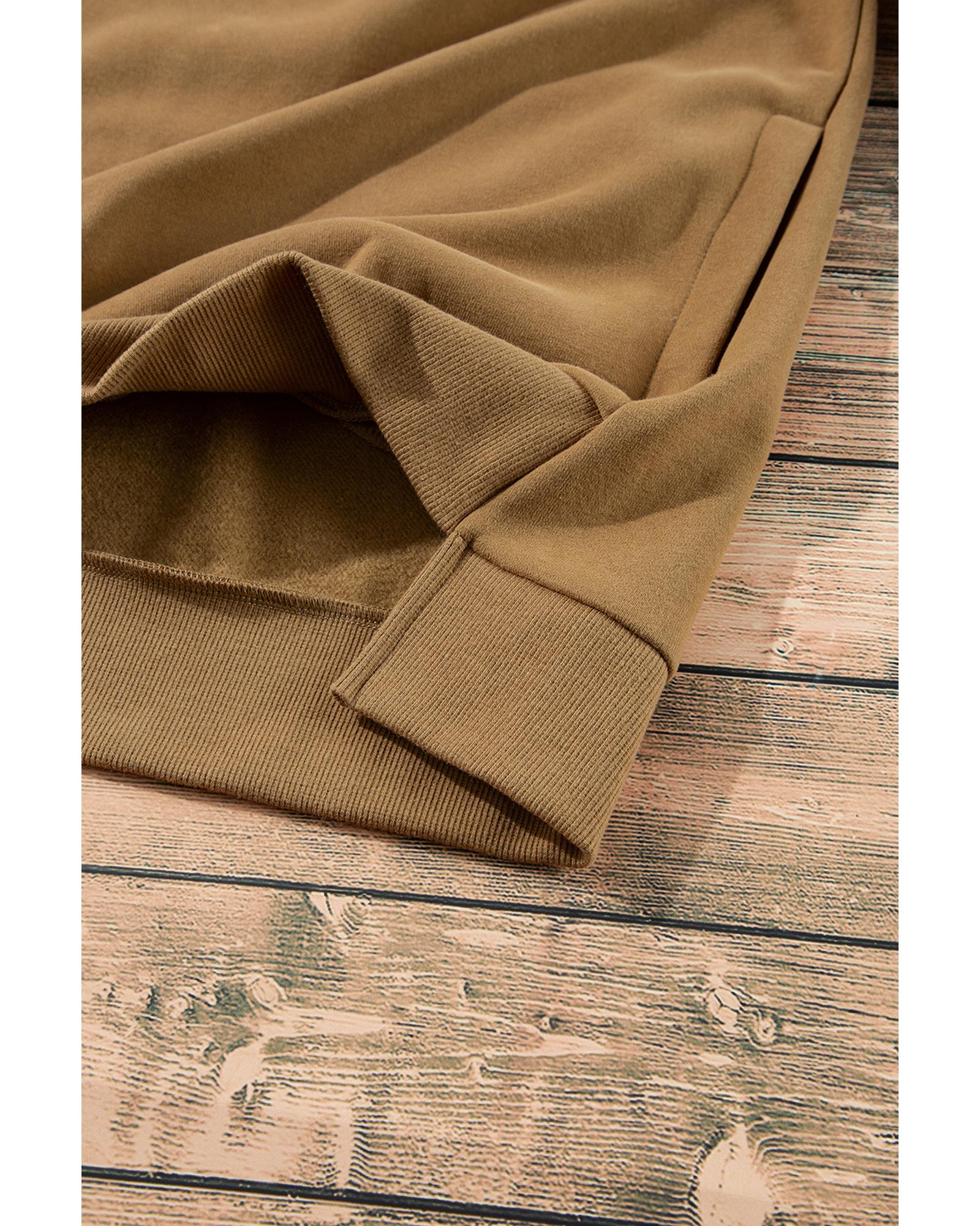 Camel Solid Fleece Lined Drop Shoulder High Low Sweatshirt - Image 6