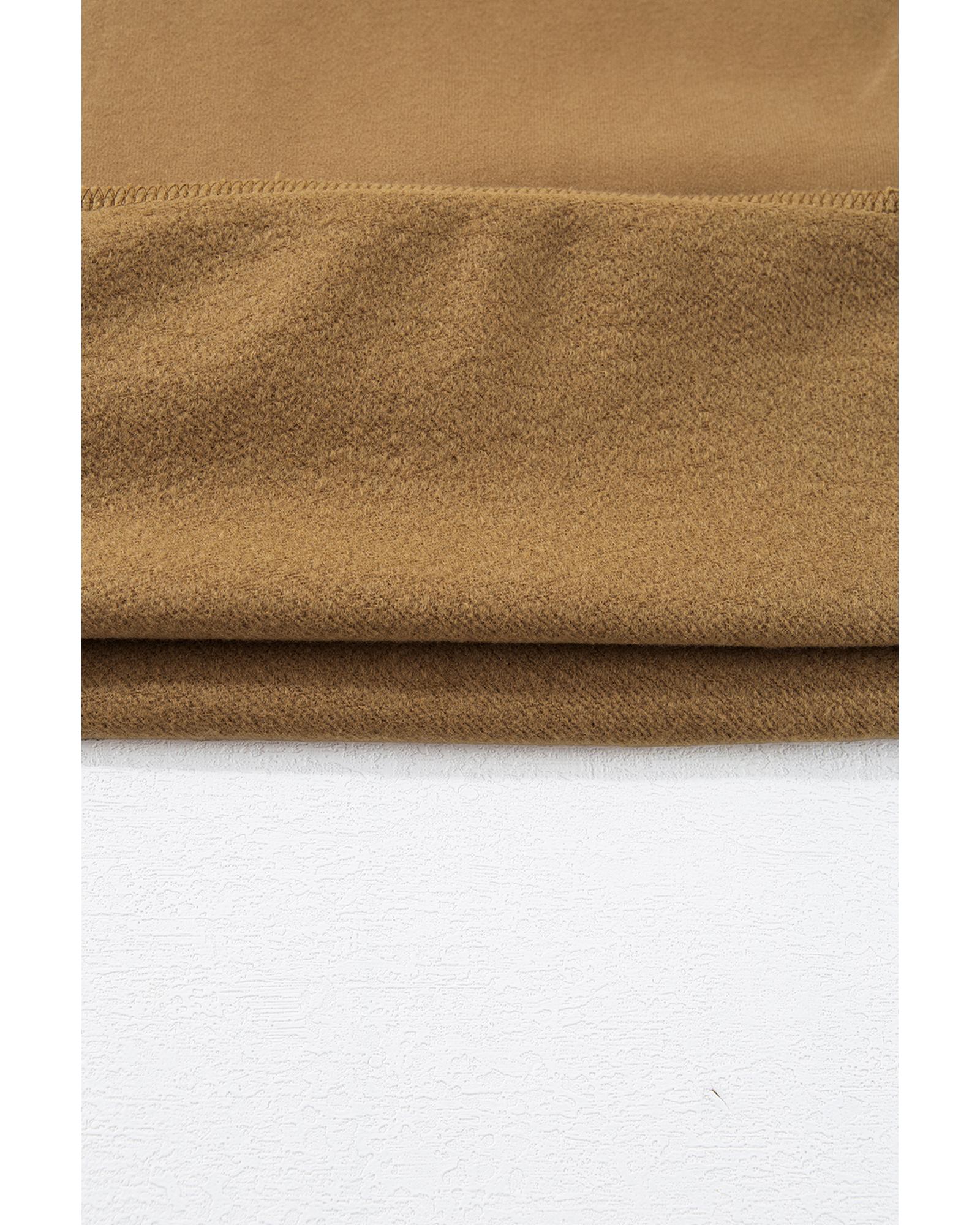 Camel Solid Fleece Lined Drop Shoulder High Low Sweatshirt - Image 8