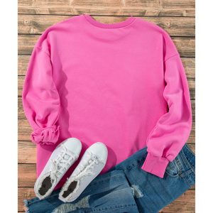 Bonbon Solid Fleece Lined Drop Shoulder High Low Sweatshirt