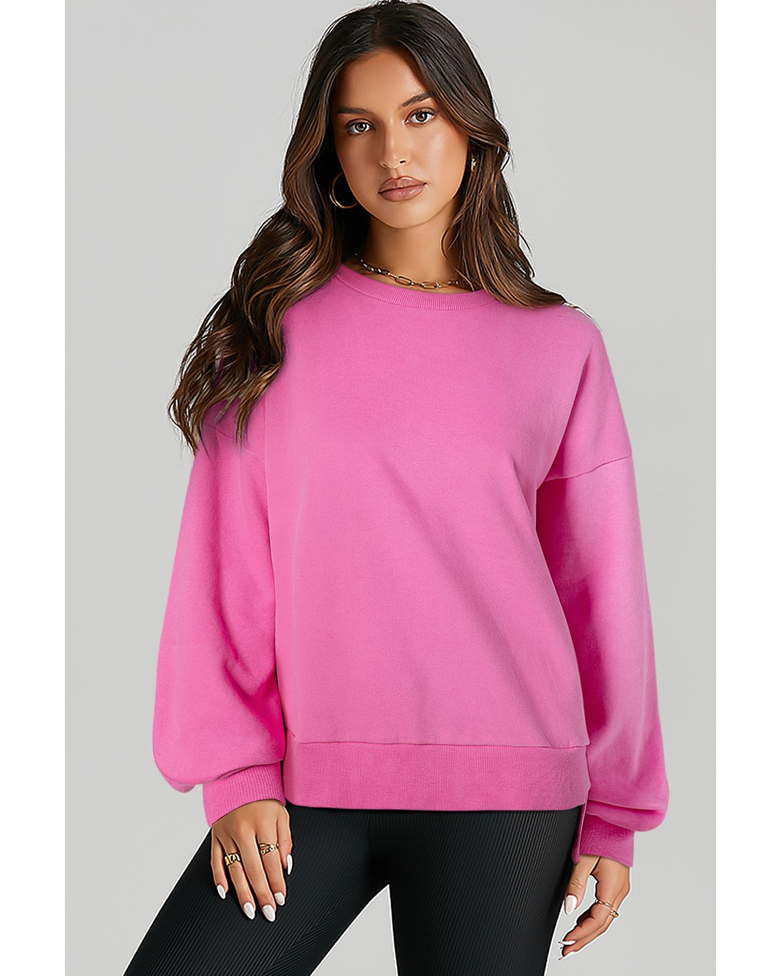 Bonbon Solid Fleece Lined Drop Shoulder High Low Sweatshirt - Image 2