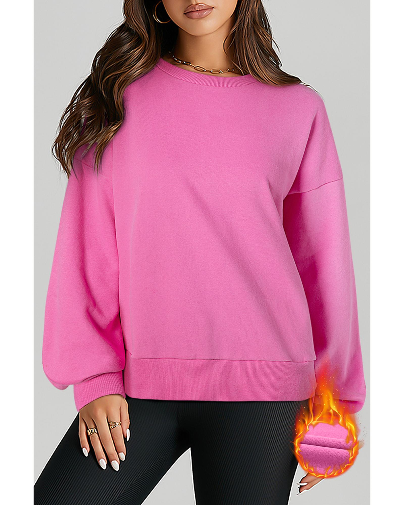 Bonbon Solid Fleece Lined Drop Shoulder High Low Sweatshirt - Image 6