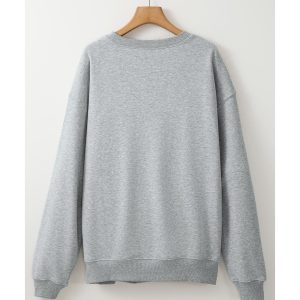 Light Grey Solid Loose Crew Neck Fleece Sweatshirt