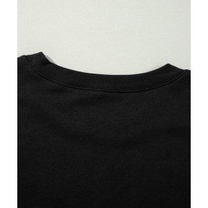Black Exposed Seam Drop Shoulder Round Neck Sweatshirt with Slits
