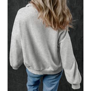 Light Grey Zip-up Stand Neck Kangaroo Pocket Sweatshirt