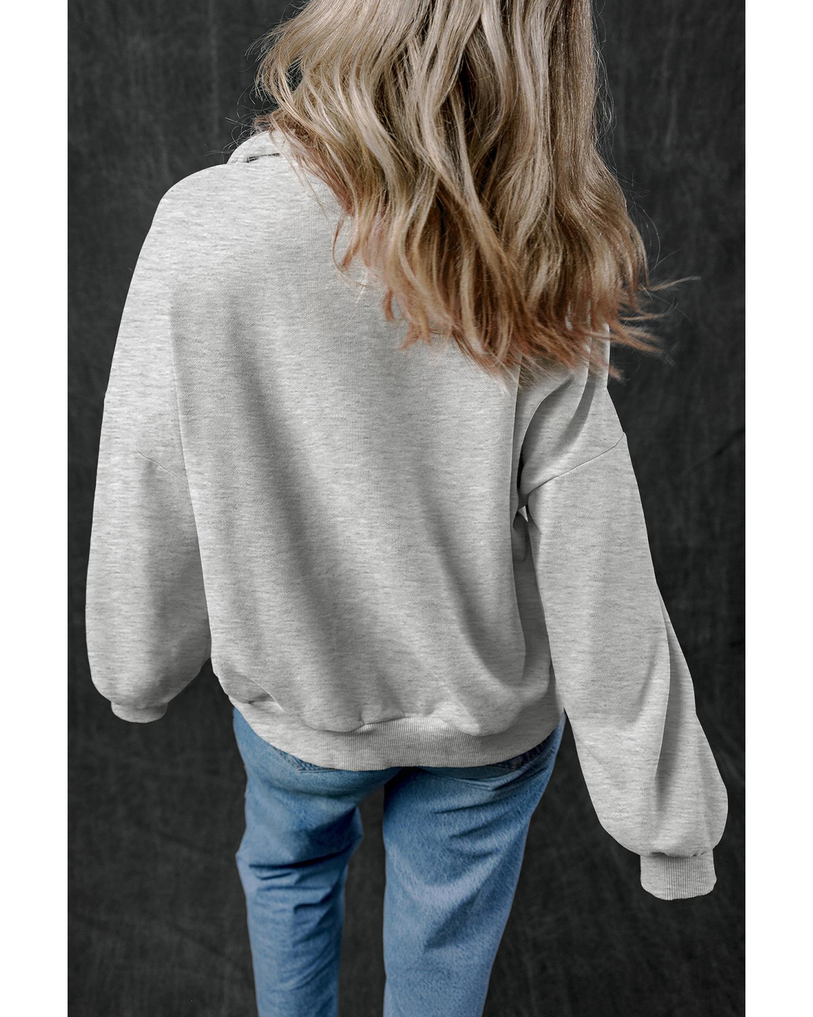 Light Grey Zip-up Stand Neck Kangaroo Pocket Sweatshirt