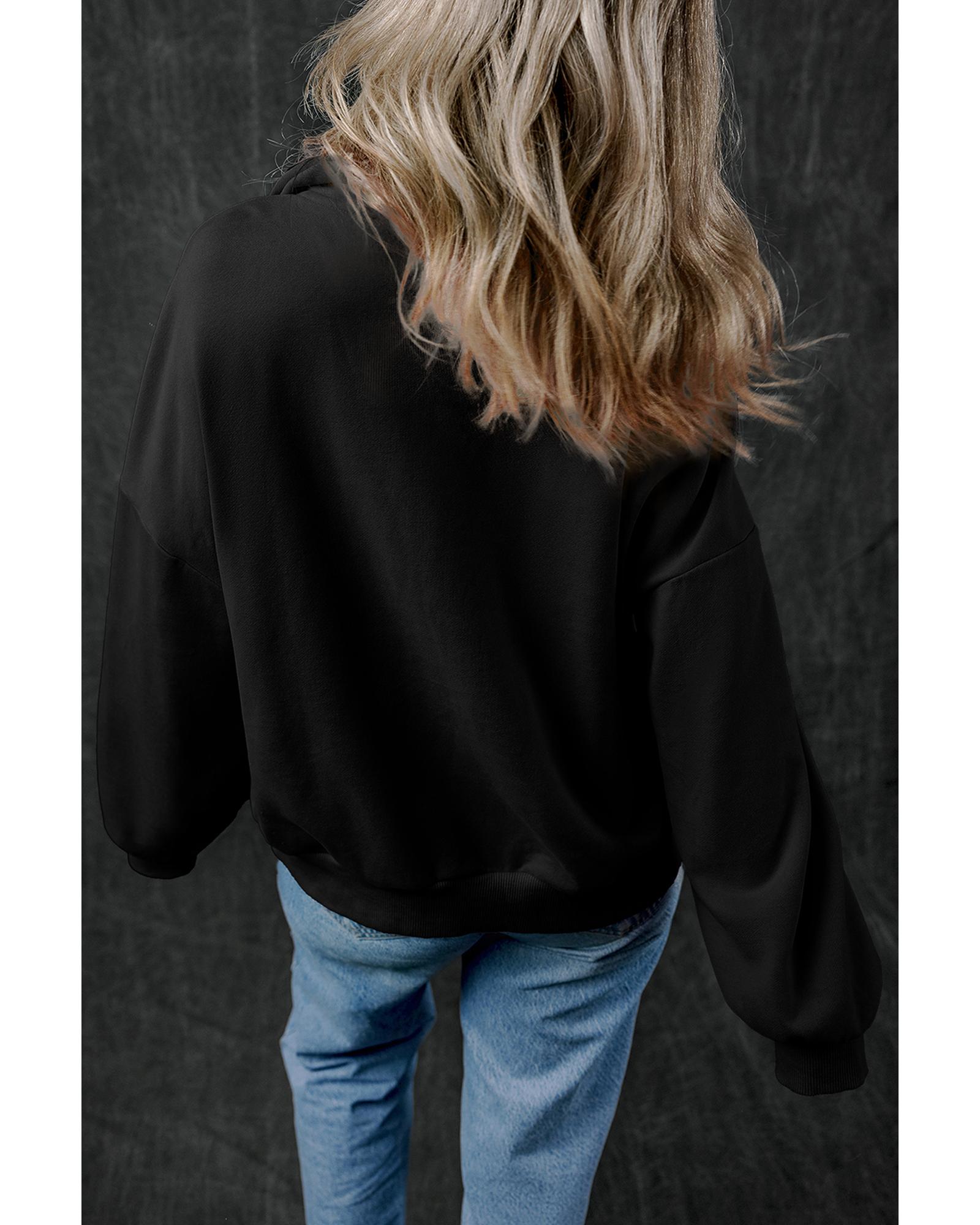 Black Zip-up Stand Neck Kangaroo Pocket Sweatshirt - Image 2