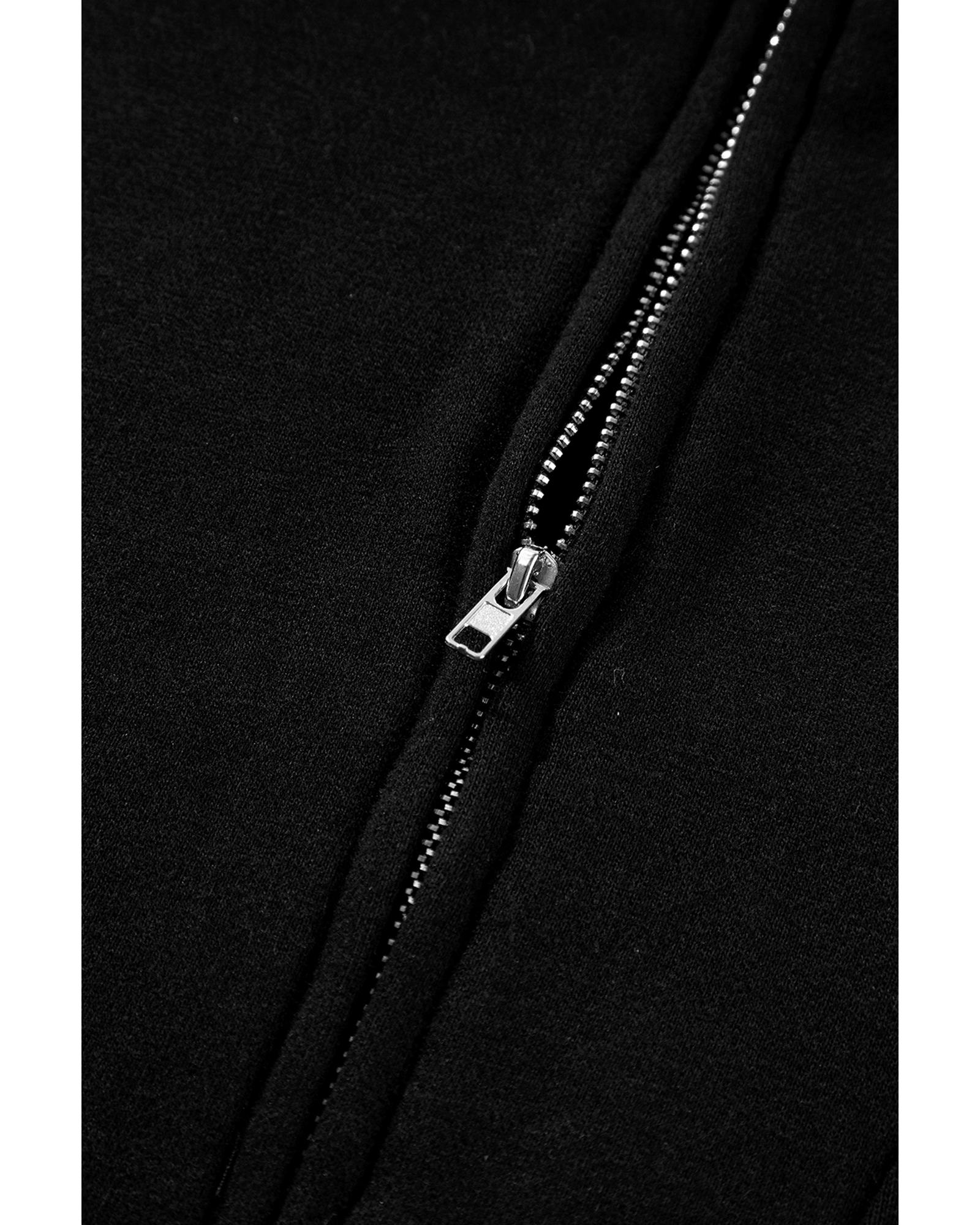 Black Zip-up Stand Neck Kangaroo Pocket Sweatshirt - Image 3