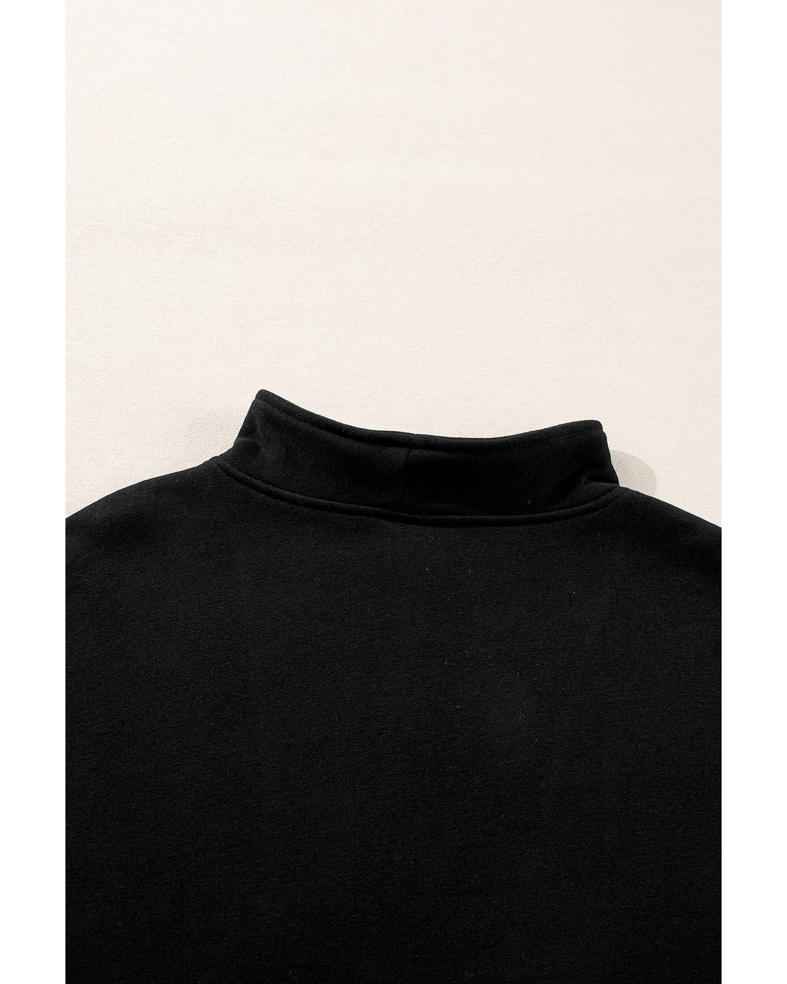 Black Zip-up Stand Neck Kangaroo Pocket Sweatshirt - Image 4
