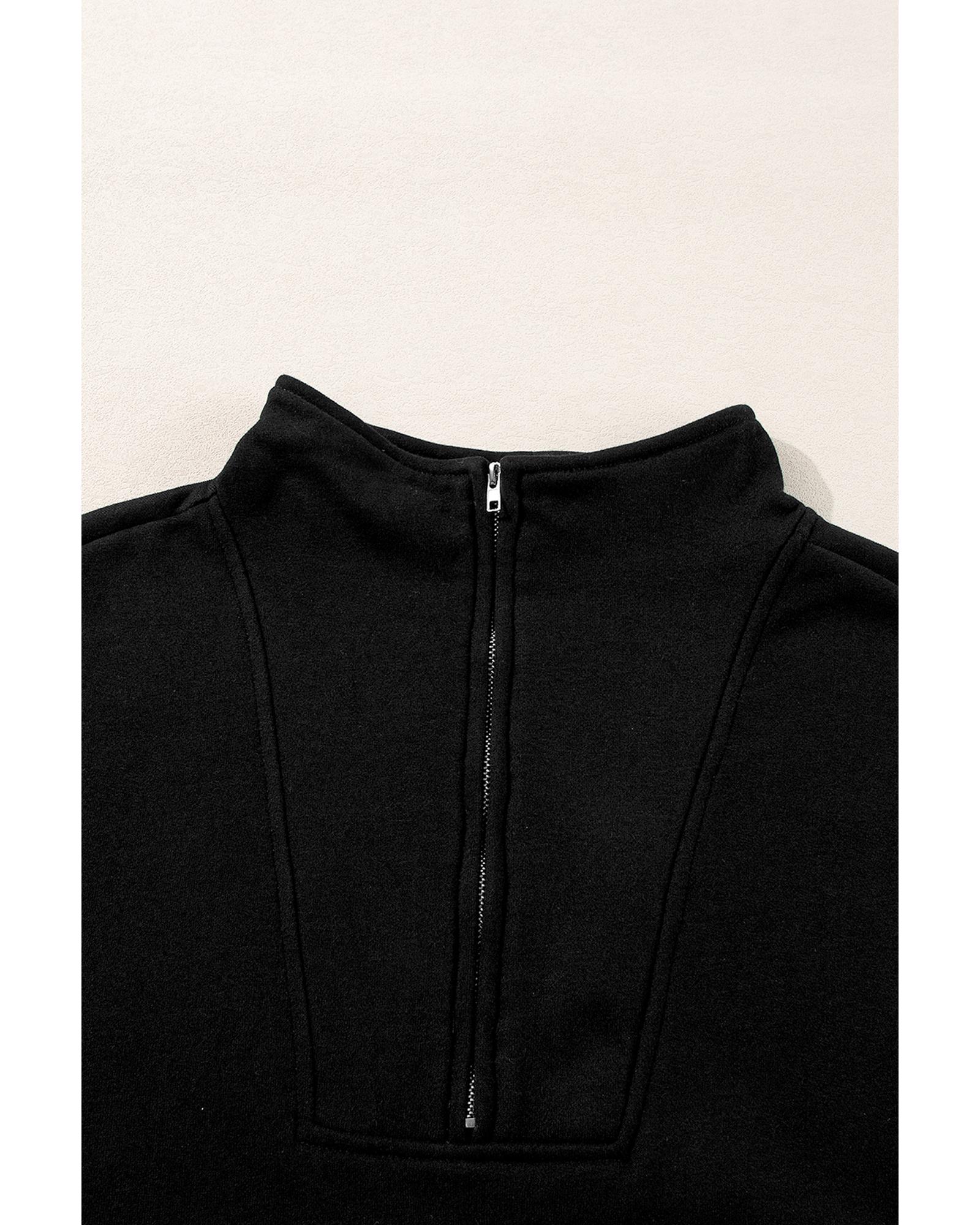 Black Zip-up Stand Neck Kangaroo Pocket Sweatshirt - Image 5