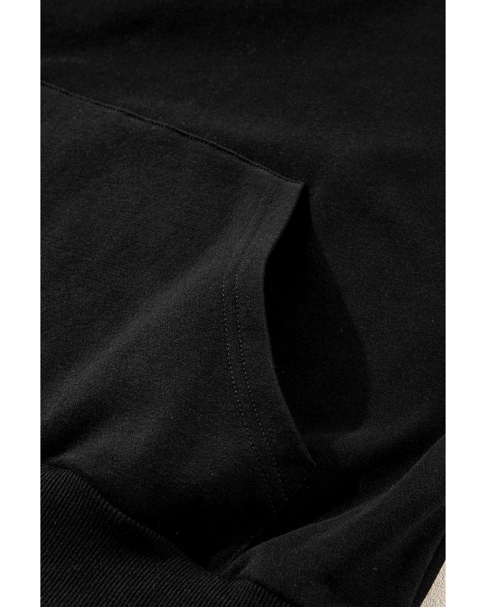Black Zip-up Stand Neck Kangaroo Pocket Sweatshirt - Image 7