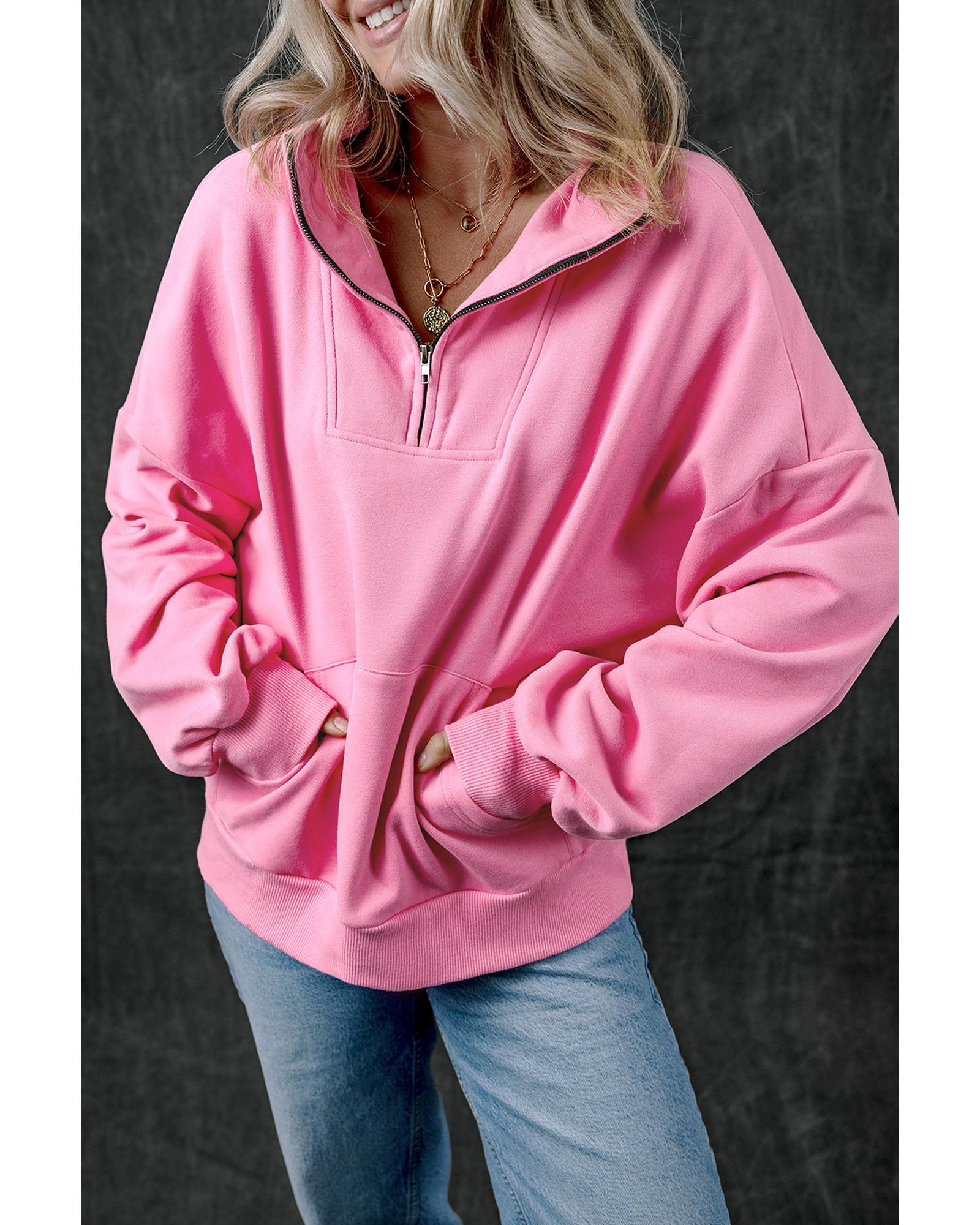 Bonbon Zip-up Stand Neck Kangaroo Pocket Sweatshirt - Image 2