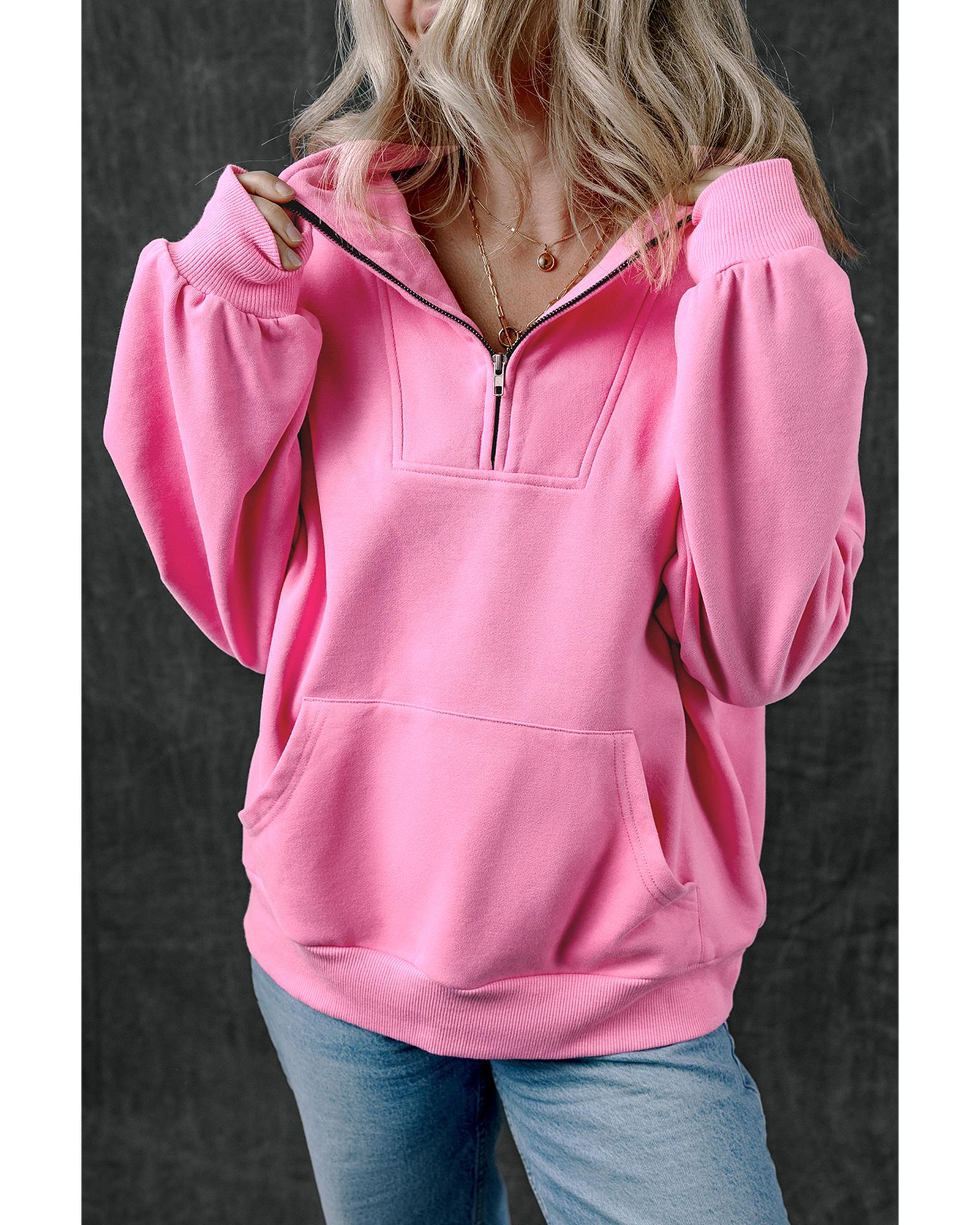 Bonbon Zip-up Stand Neck Kangaroo Pocket Sweatshirt - Image 3