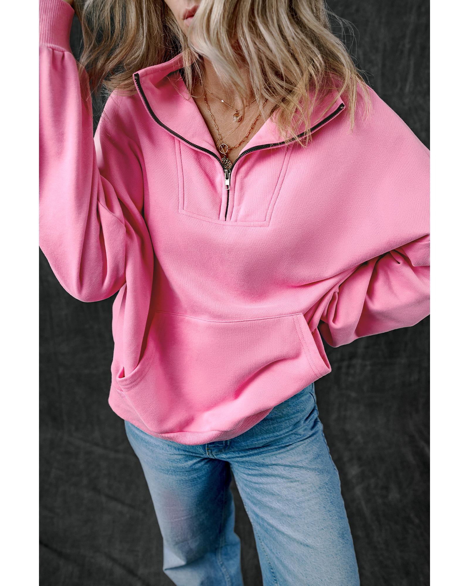 Bonbon Zip-up Stand Neck Kangaroo Pocket Sweatshirt - Image 4