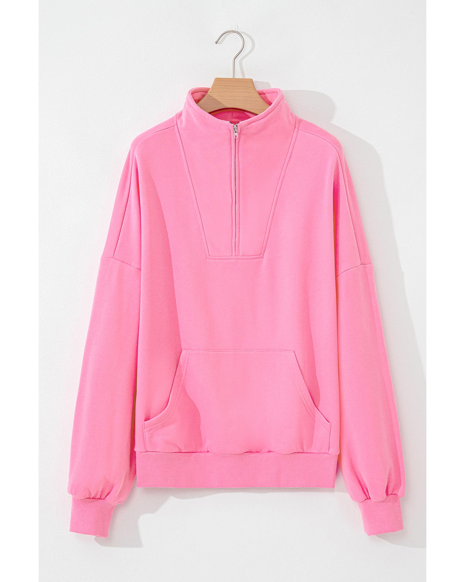 Bonbon Zip-up Stand Neck Kangaroo Pocket Sweatshirt - Image 5