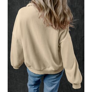 Smoke Gray Zip-up Stand Neck Kangaroo Pocket Sweatshirt