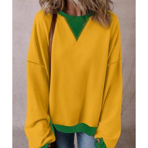 Ginger Color Block Patch Drop Shoulder Oversized Sweatshirt