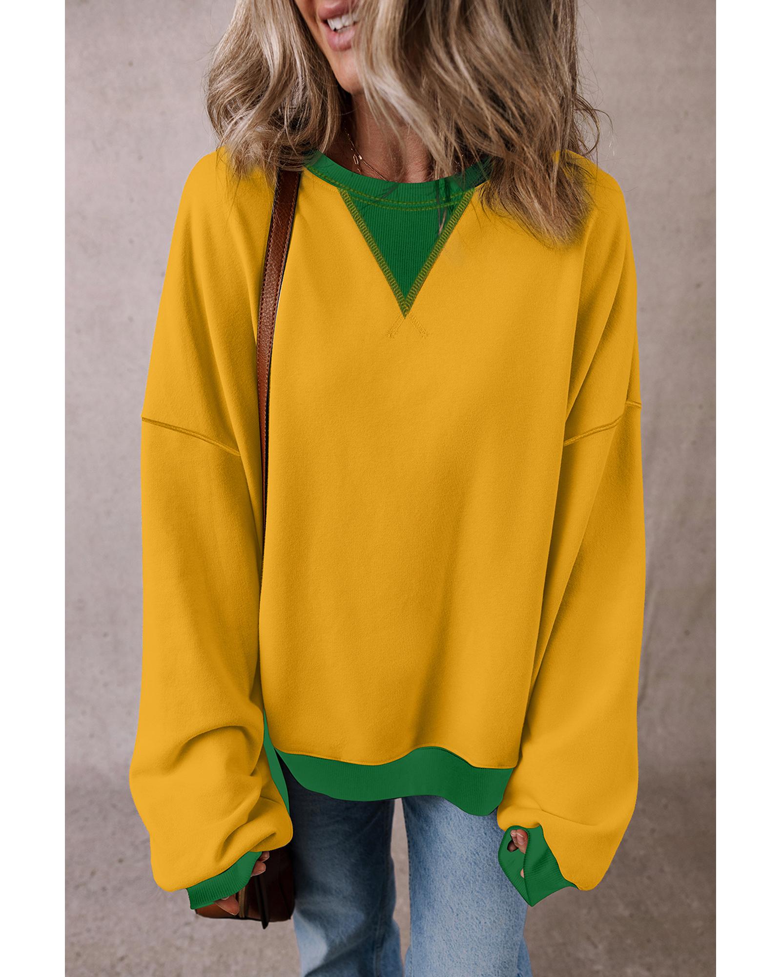 Ginger Color Block Patch Drop Shoulder Oversized Sweatshirt