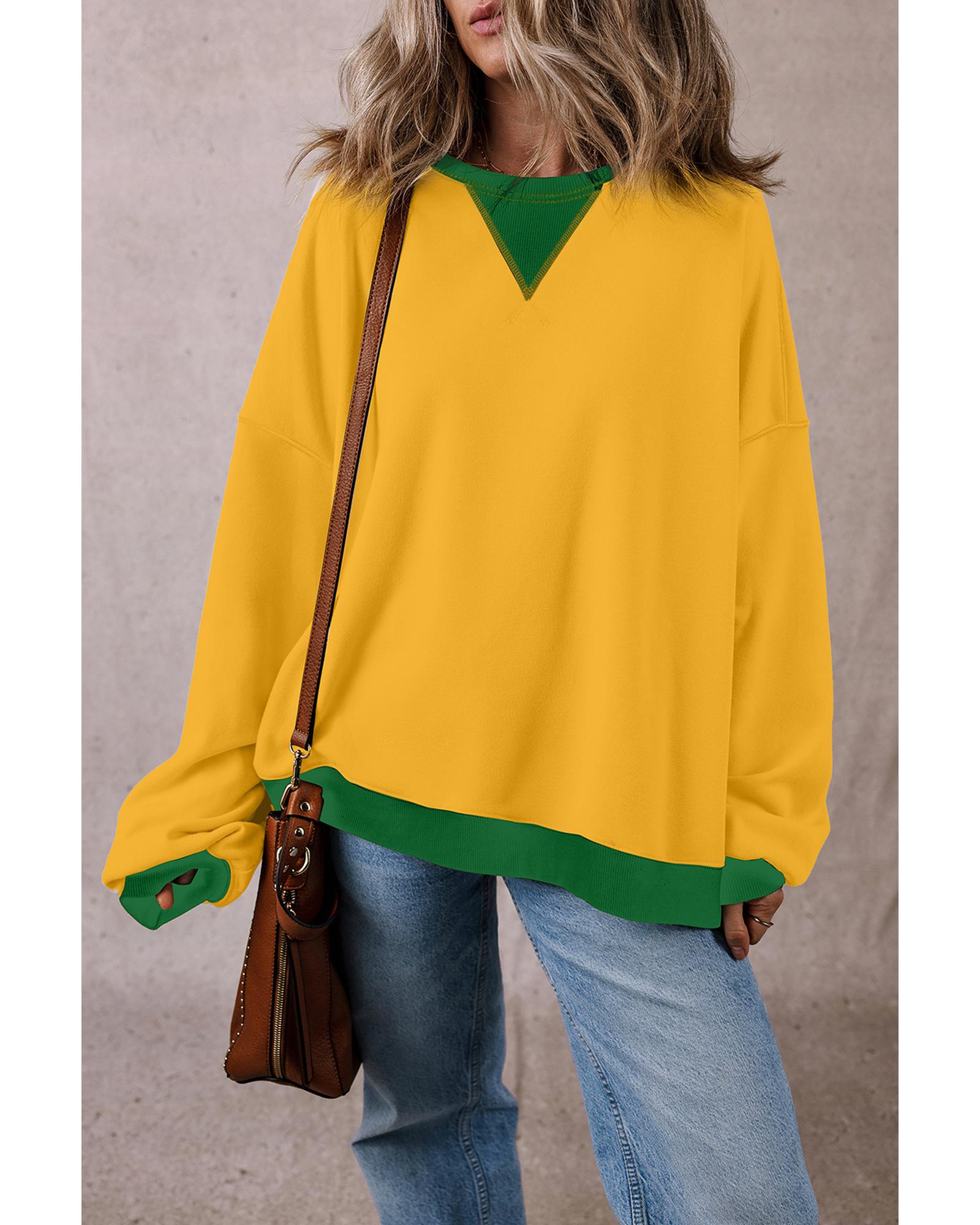 Ginger Color Block Patch Drop Shoulder Oversized Sweatshirt - Image 2