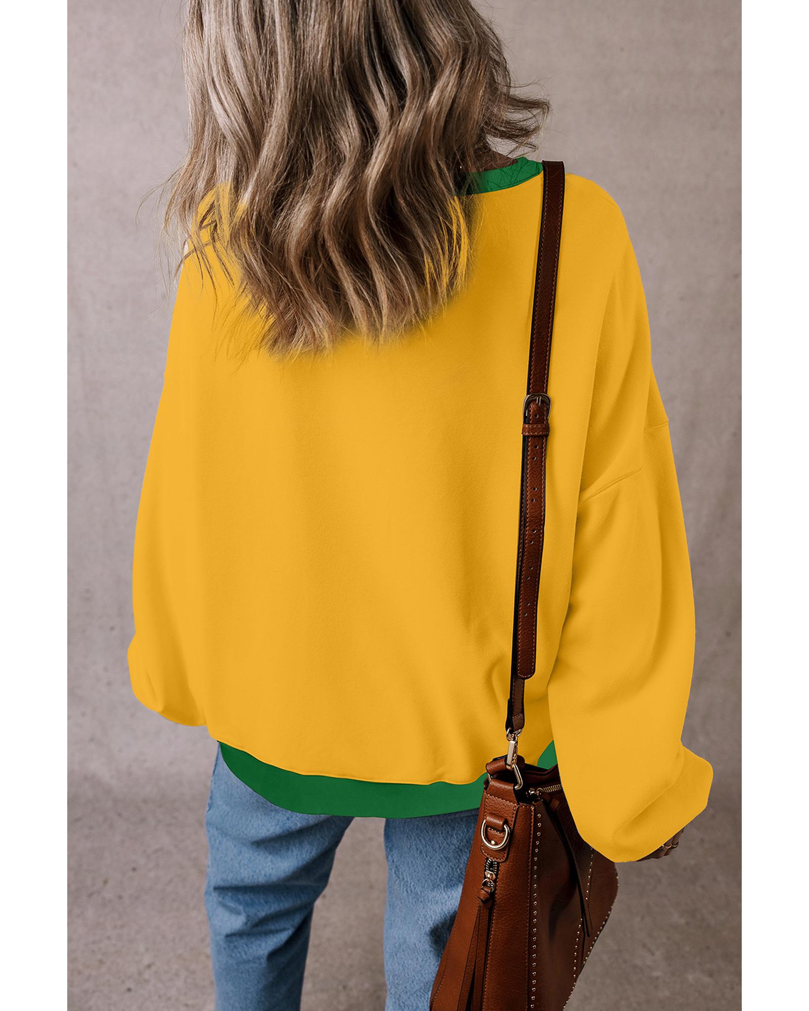 Ginger Color Block Patch Drop Shoulder Oversized Sweatshirt - Image 3