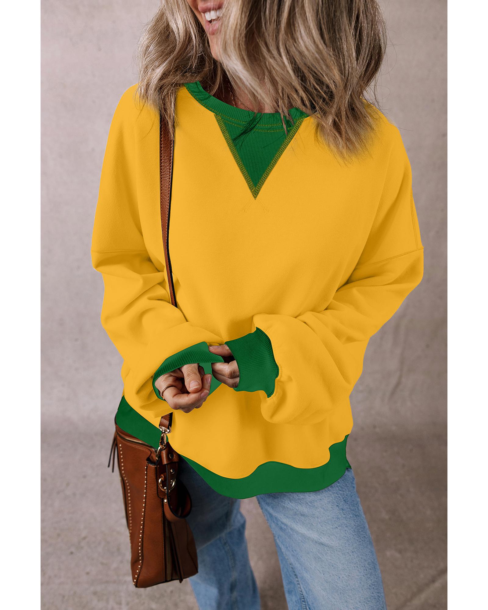 Ginger Color Block Patch Drop Shoulder Oversized Sweatshirt - Image 4