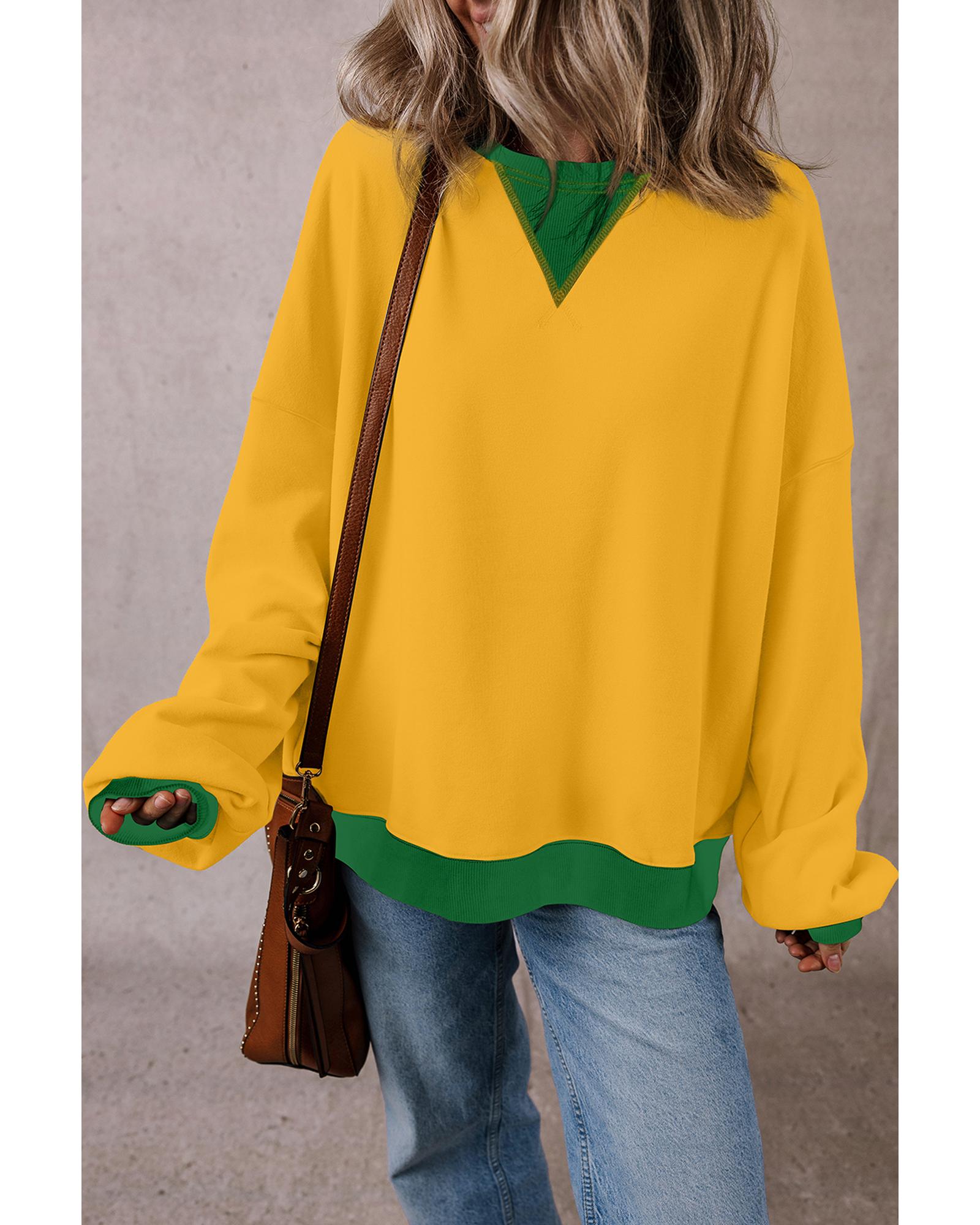 Ginger Color Block Patch Drop Shoulder Oversized Sweatshirt - Image 5