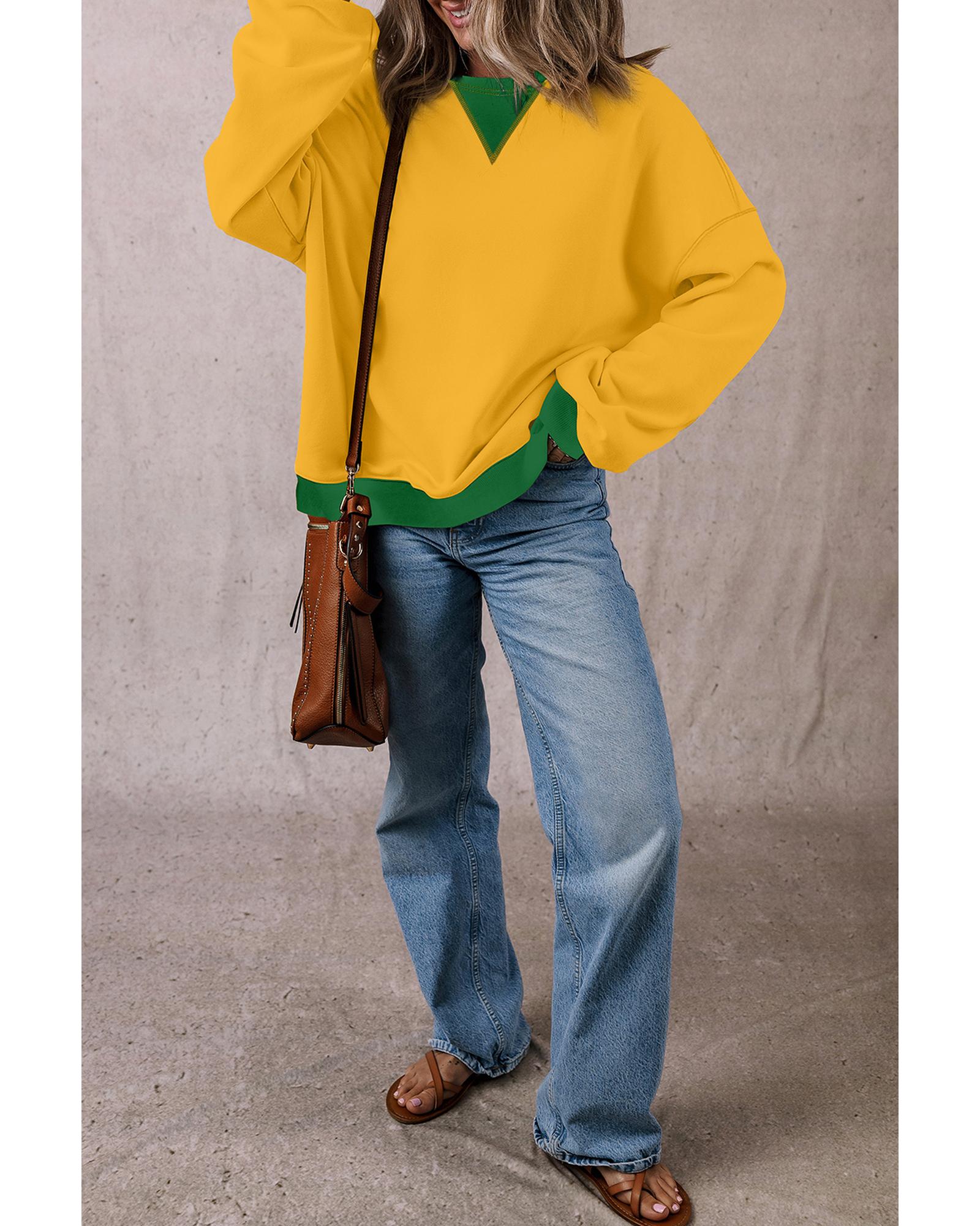 Ginger Color Block Patch Drop Shoulder Oversized Sweatshirt - Image 6