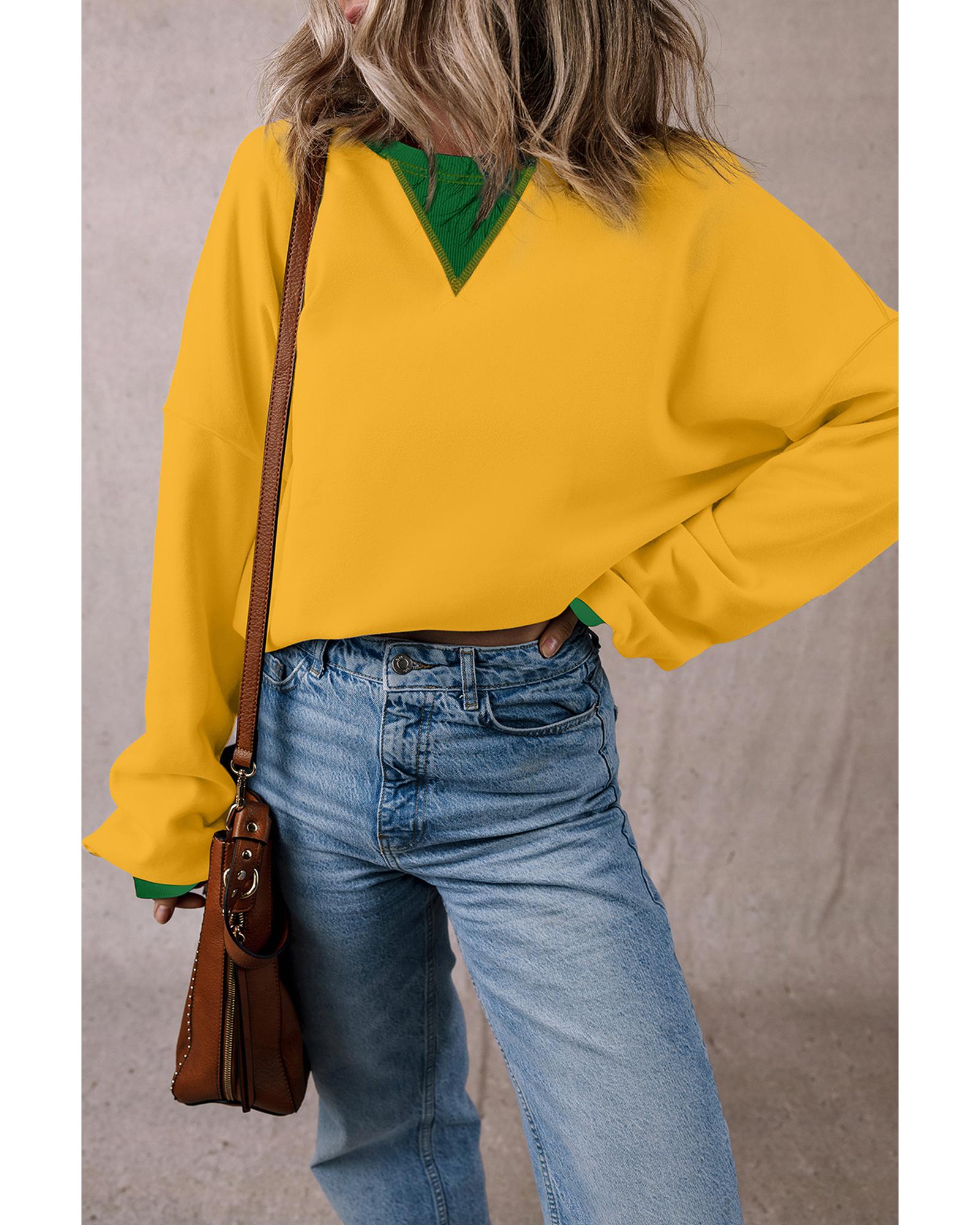 Ginger Color Block Patch Drop Shoulder Oversized Sweatshirt - Image 7