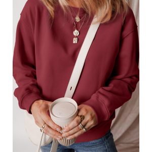 Burgundy Solid Fleece Lined Drop Shoulder Terry Sweatshirt