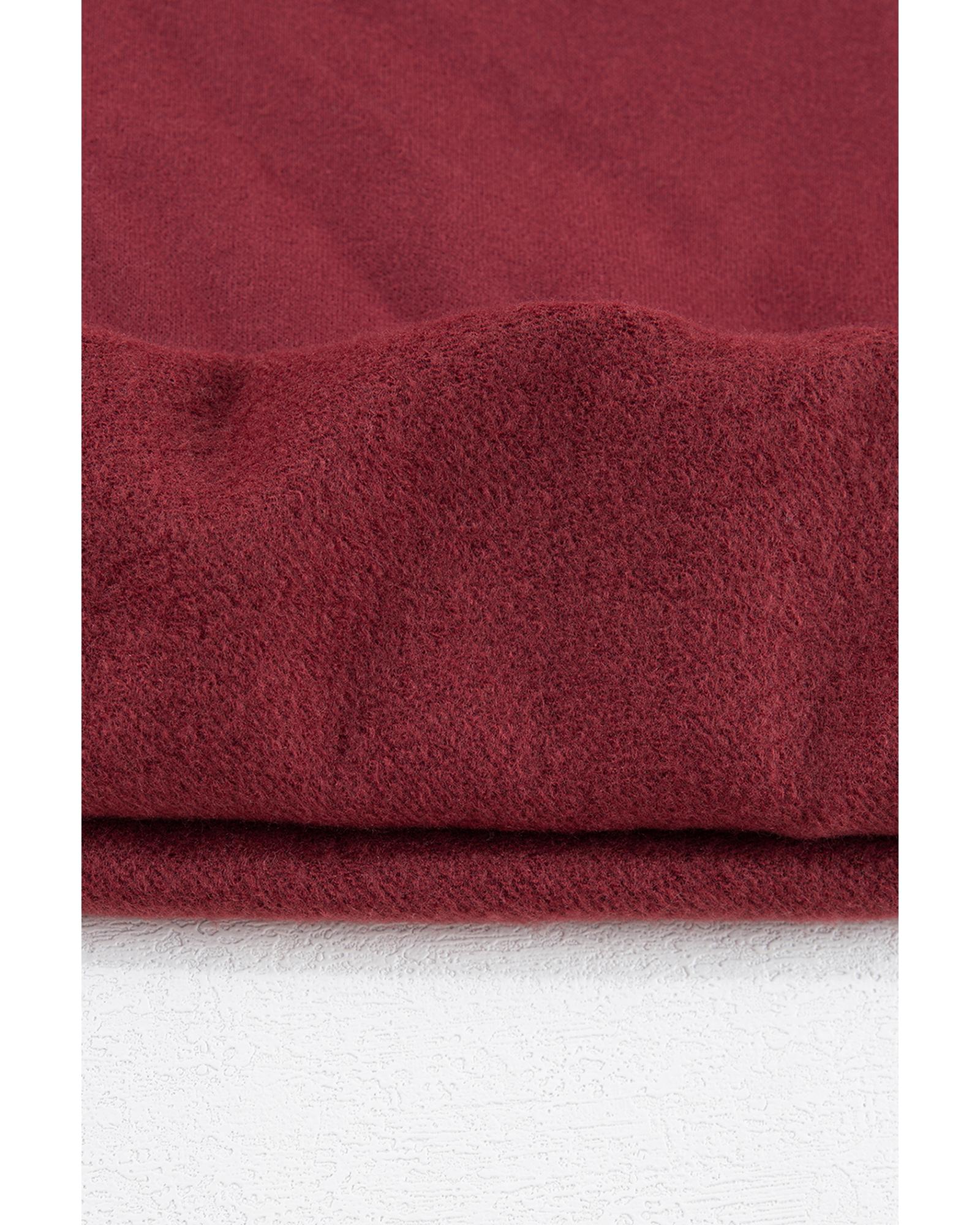 Burgundy Solid Fleece Lined Drop Shoulder Terry Sweatshirt - Image 2