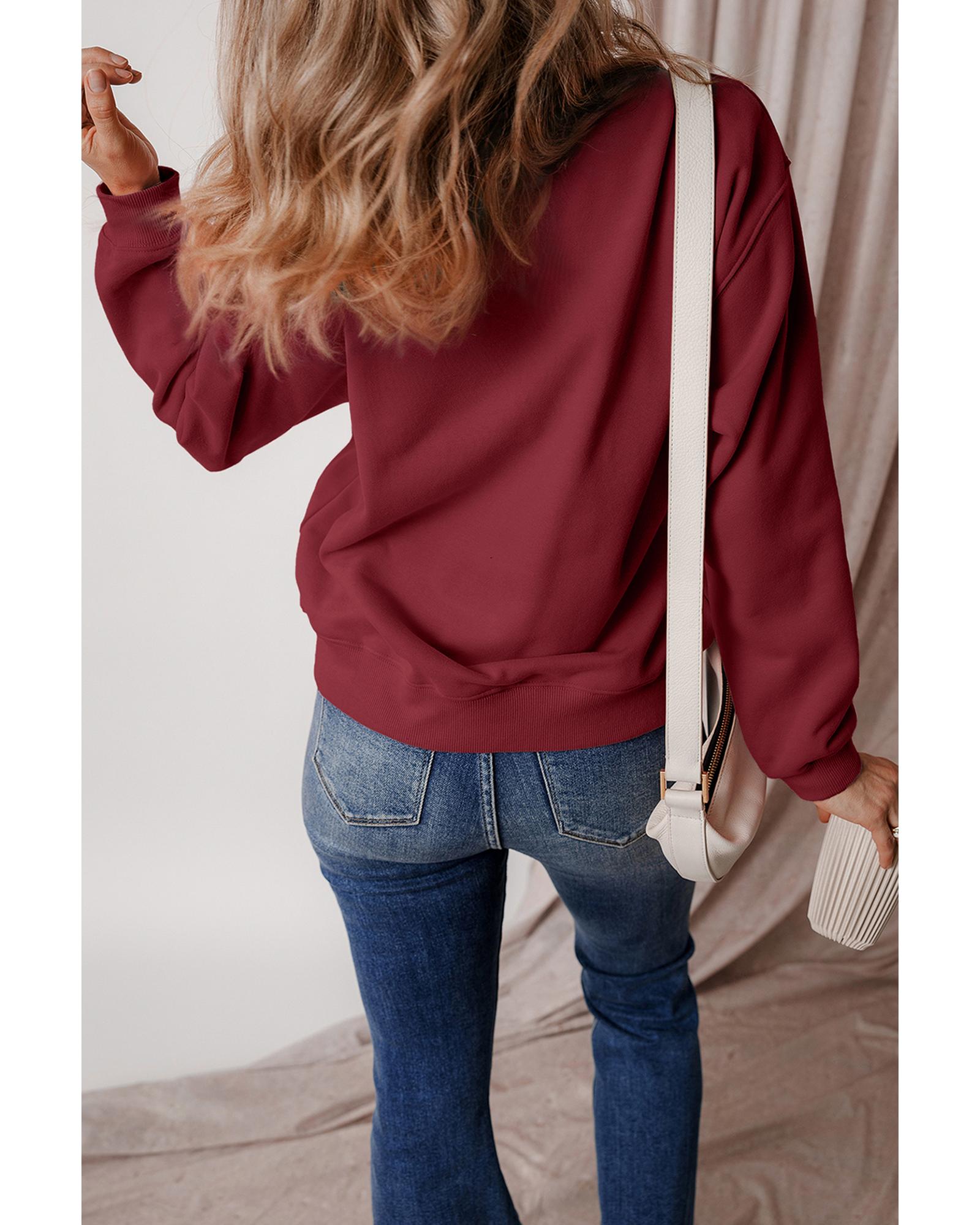 Burgundy Solid Fleece Lined Drop Shoulder Terry Sweatshirt - Image 5